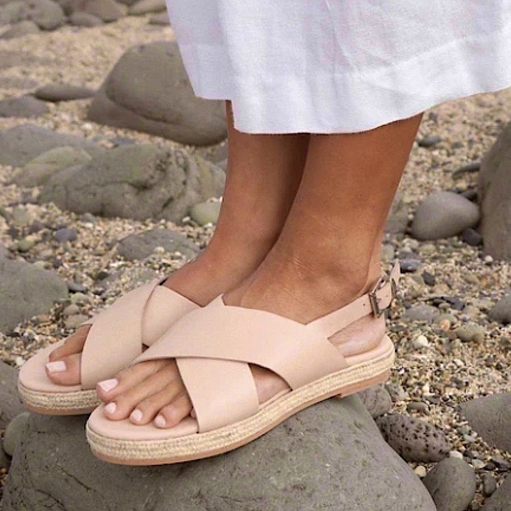 Leather Platform Flatform Criss-Cross Basque Espadrille Sandals Womens Size 7